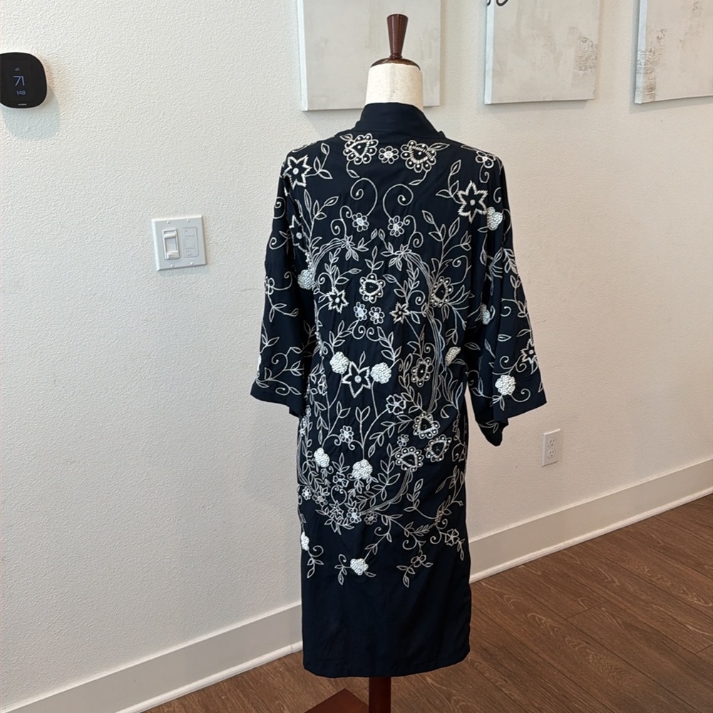 Hand Embroidered and made Navy Kimono Robe for Women
